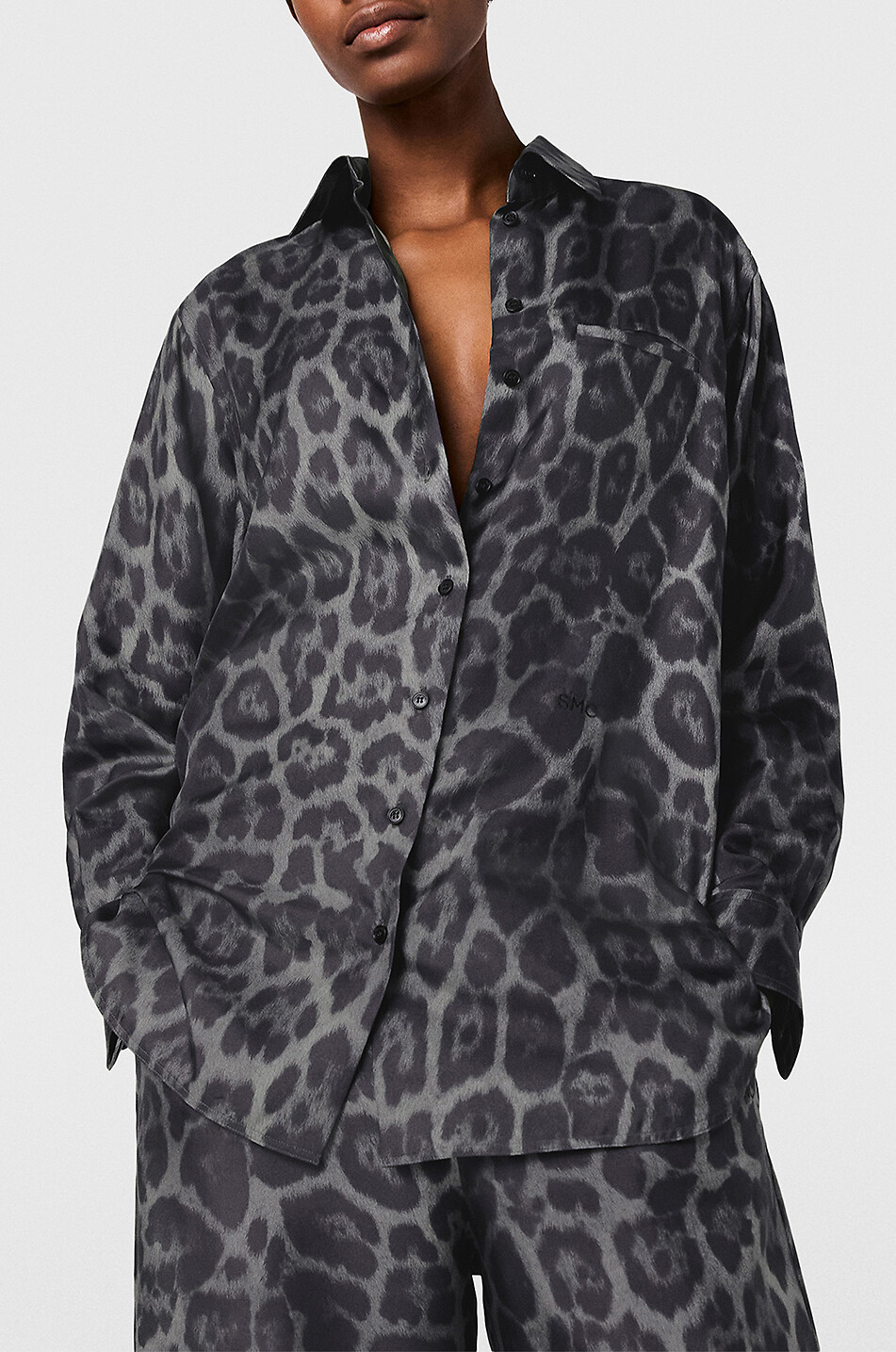 STELLA McCARTNEY Chemise oversize en soie imprimée léopard Femme GRIS FONCÉ 4