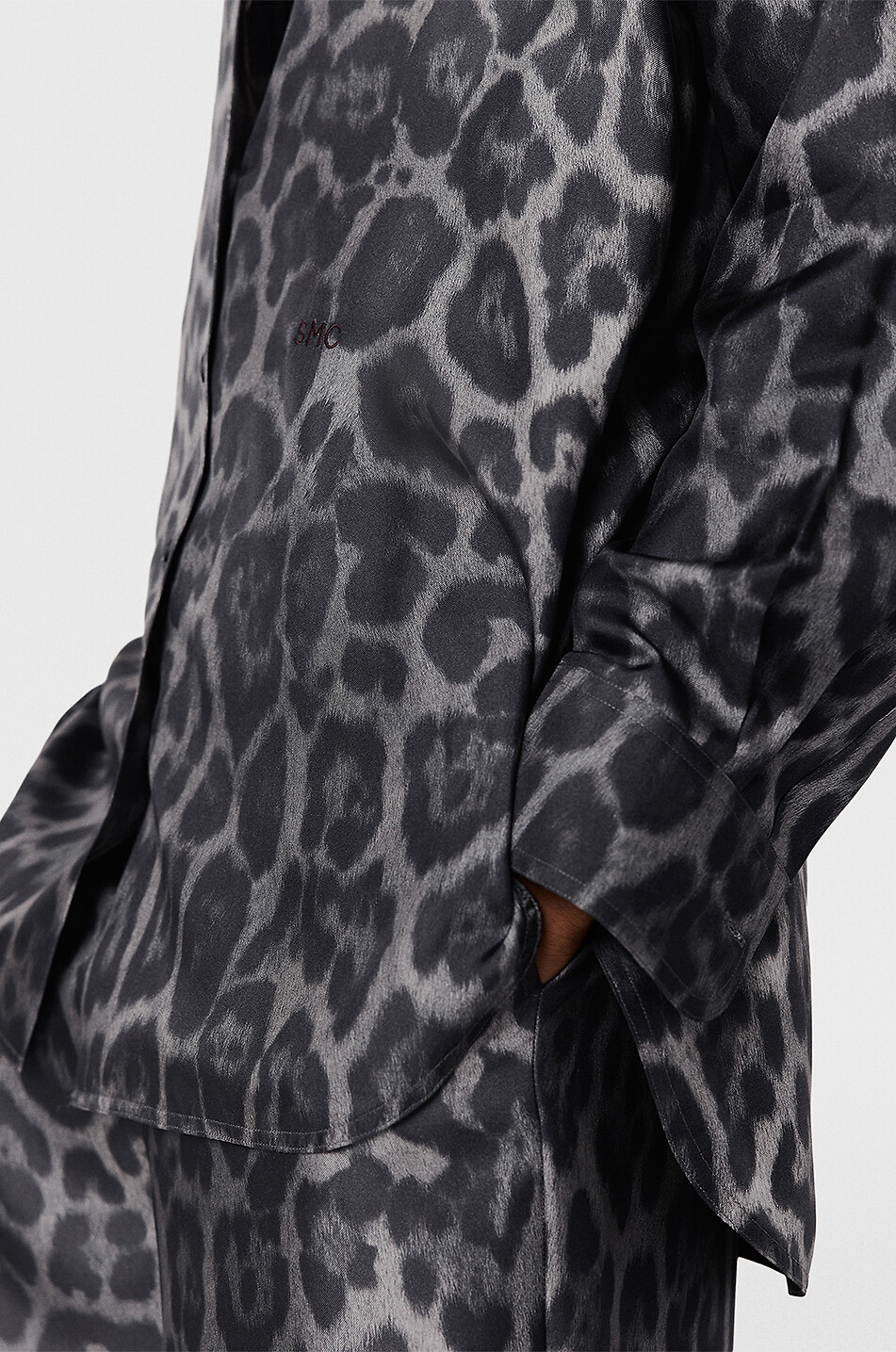 STELLA McCARTNEY Chemise oversize en soie imprimée léopard Femme GRIS FONCÉ 5