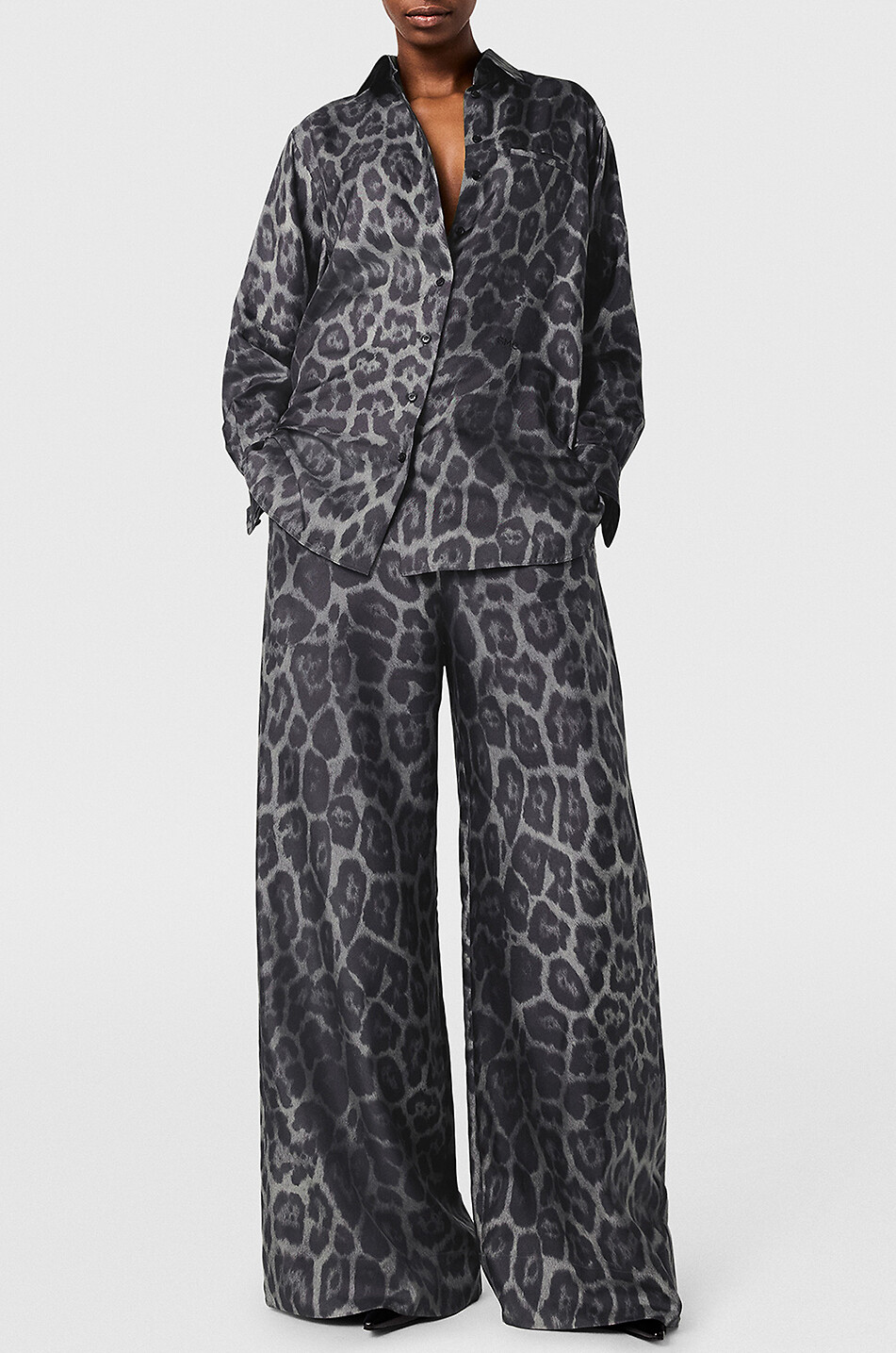 STELLA McCARTNEY Leopard print wide-leg silk trousers Women DARK GREY 2