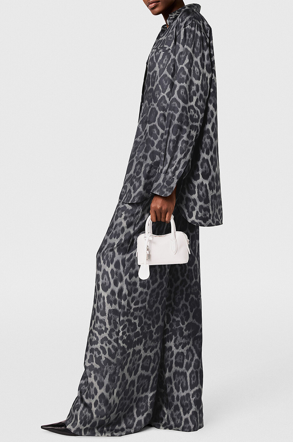 STELLA McCARTNEY Leopard print wide-leg silk trousers Women DARK GREY 4