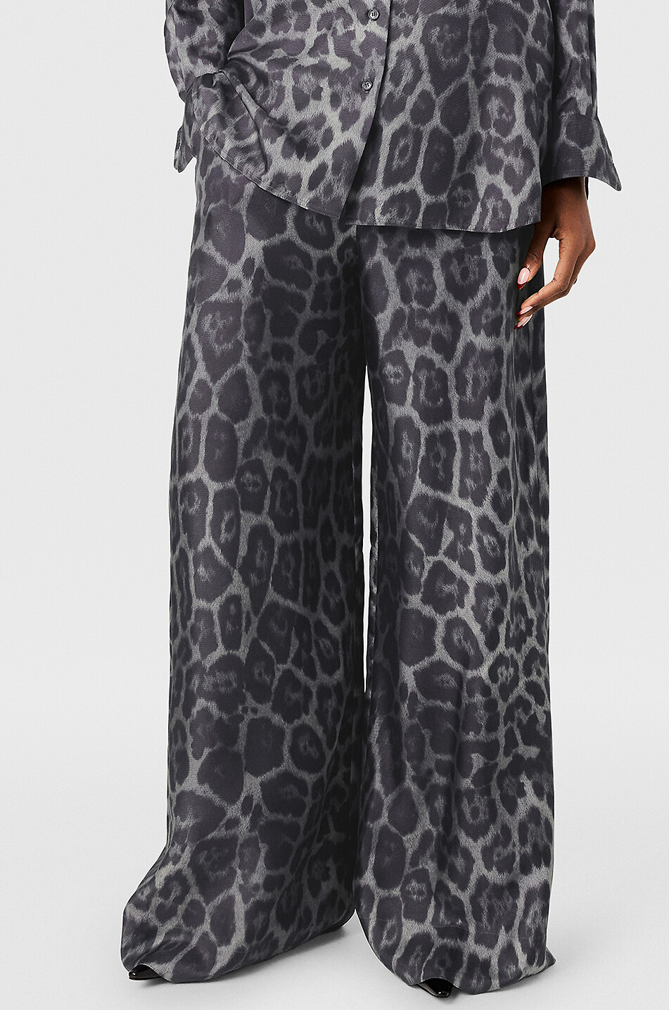 STELLA McCARTNEY Leopard print wide-leg silk trousers Women DARK GREY 5