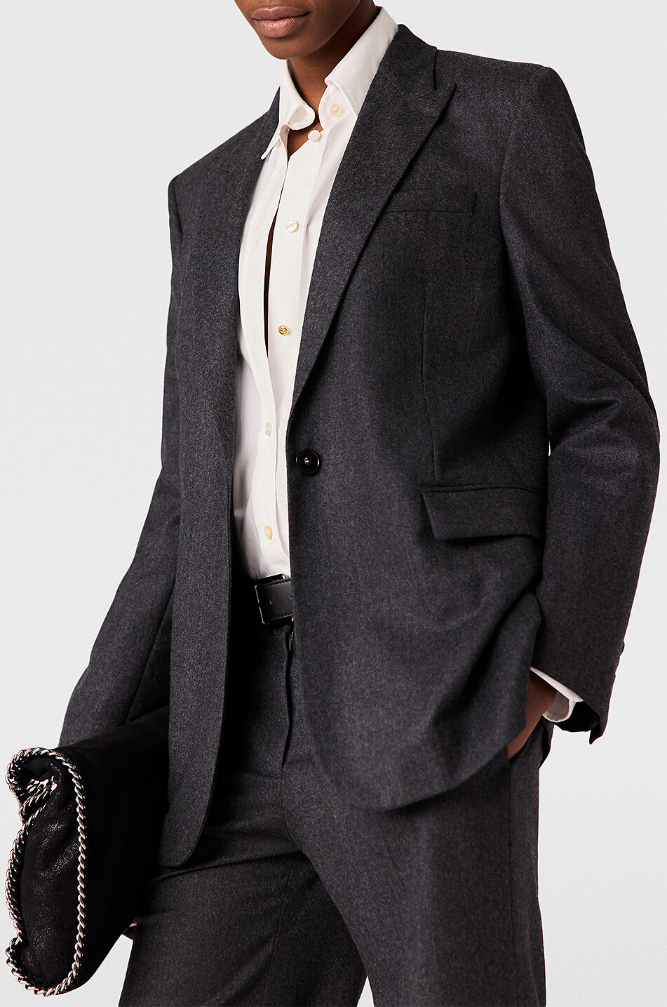 STELLA McCARTNEY Gerader Blazer aus Wollflanell Iconic Boyfriend Damen DUNKELGRAU 6