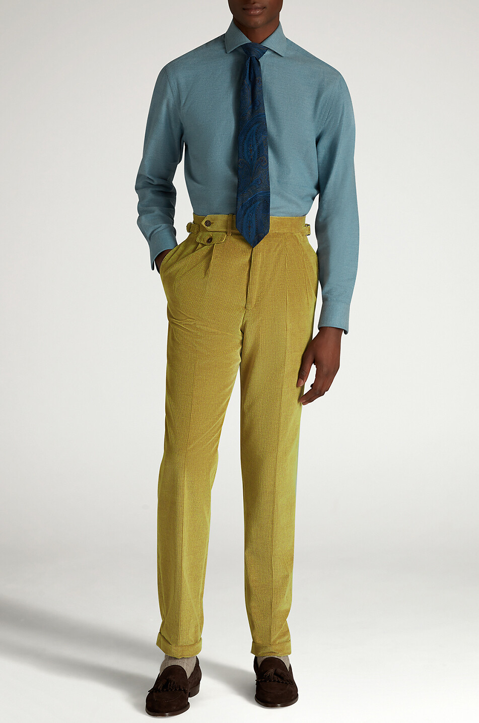 DUNHILL Double pleat cotton and cashmere corduroy trousers Men YELLOW 3