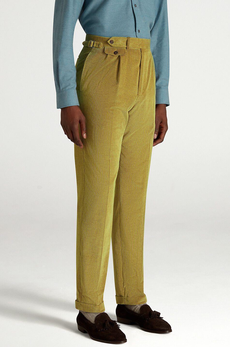 DUNHILL Double pleat cotton and cashmere corduroy trousers Men YELLOW 6