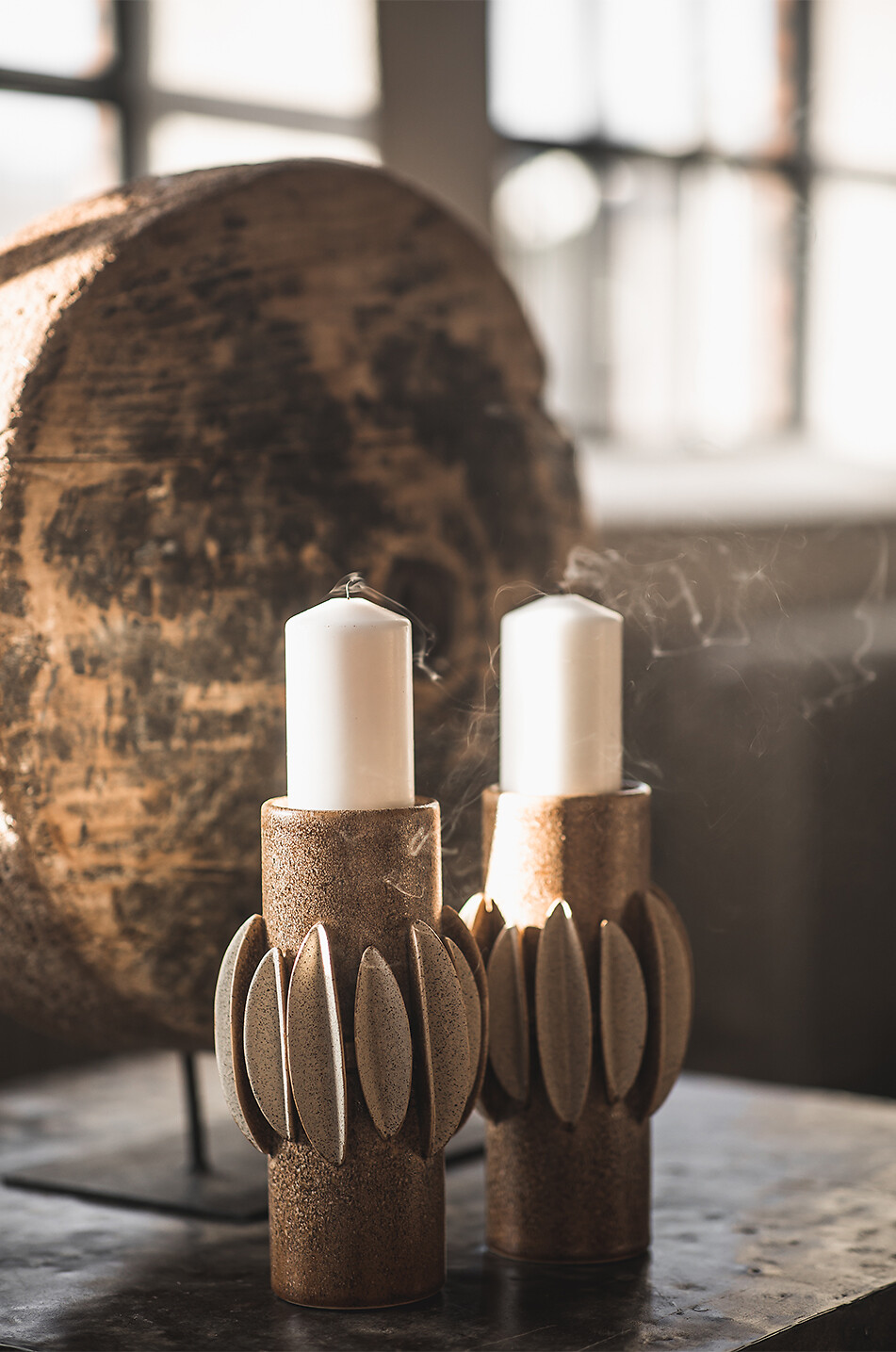 JAKOBSDALS Steinzeug-Windlicht Cairo Haus HELLBRAUN 7