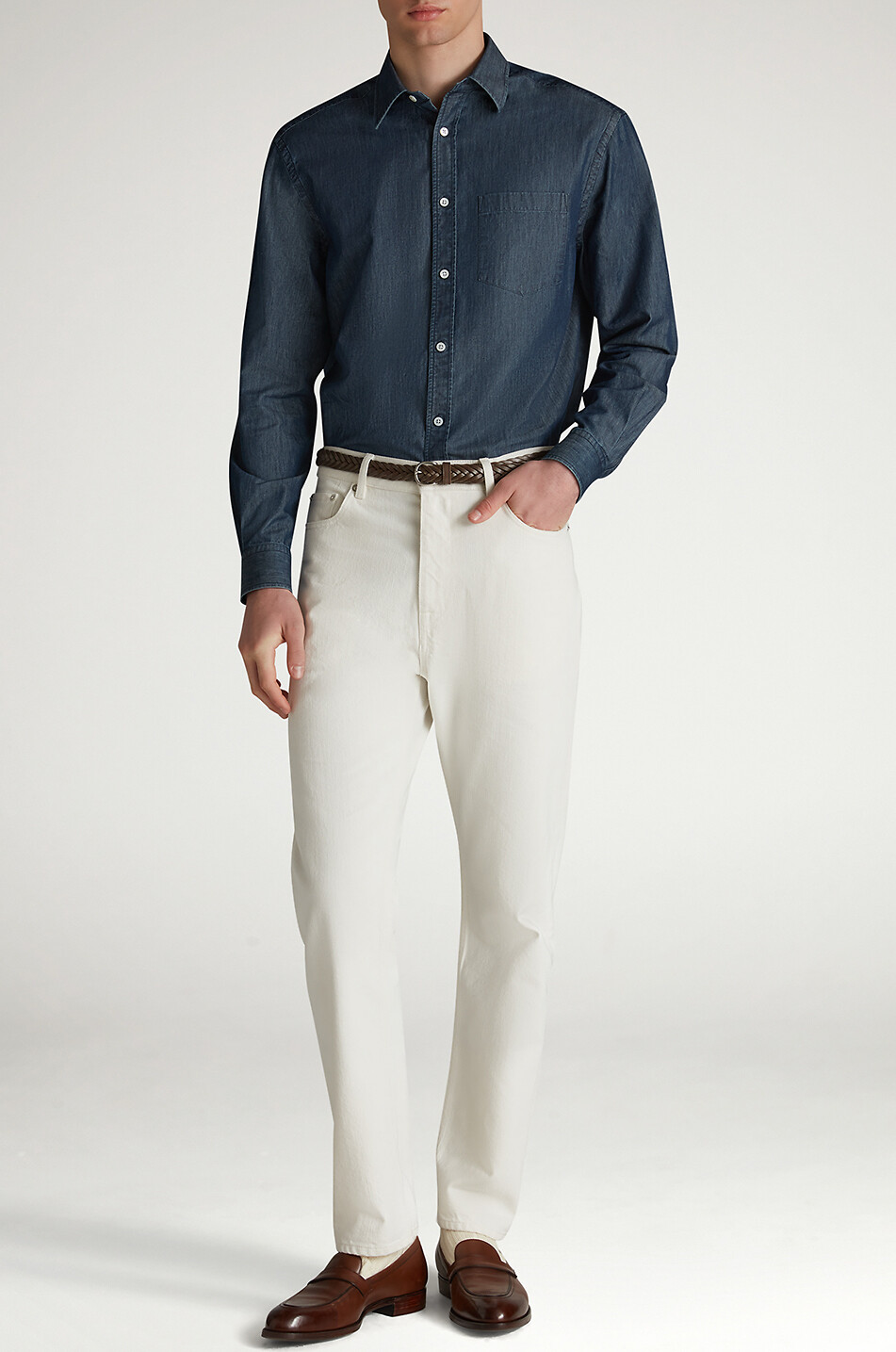 DUNHILL Long sleeve cotton blend shirt Men BLUE 3