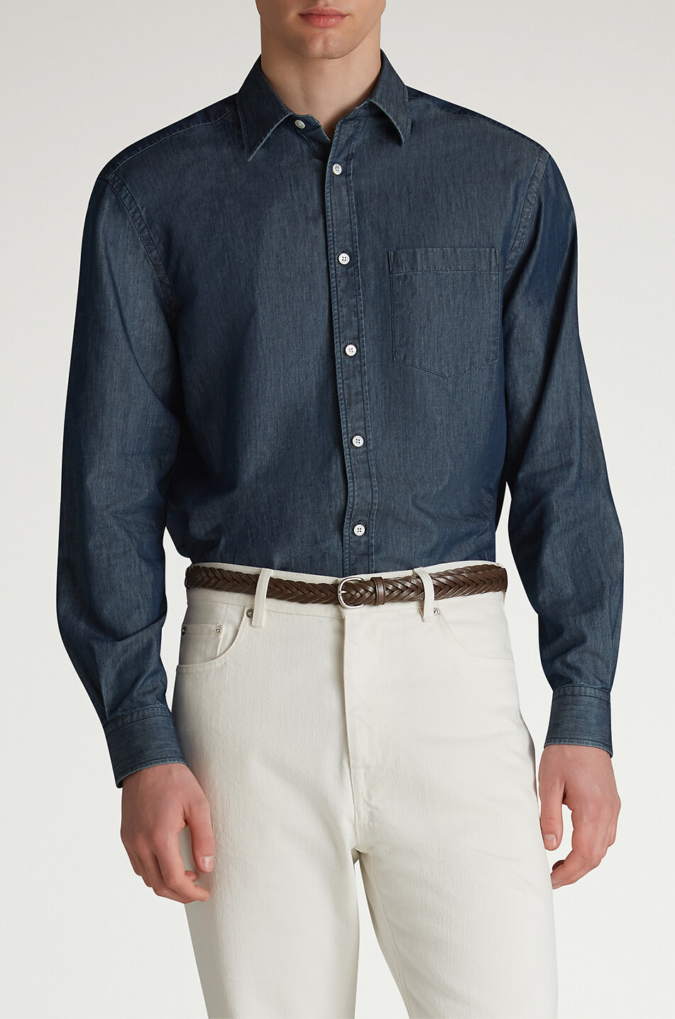 DUNHILL Long sleeve cotton blend shirt Men BLUE 5