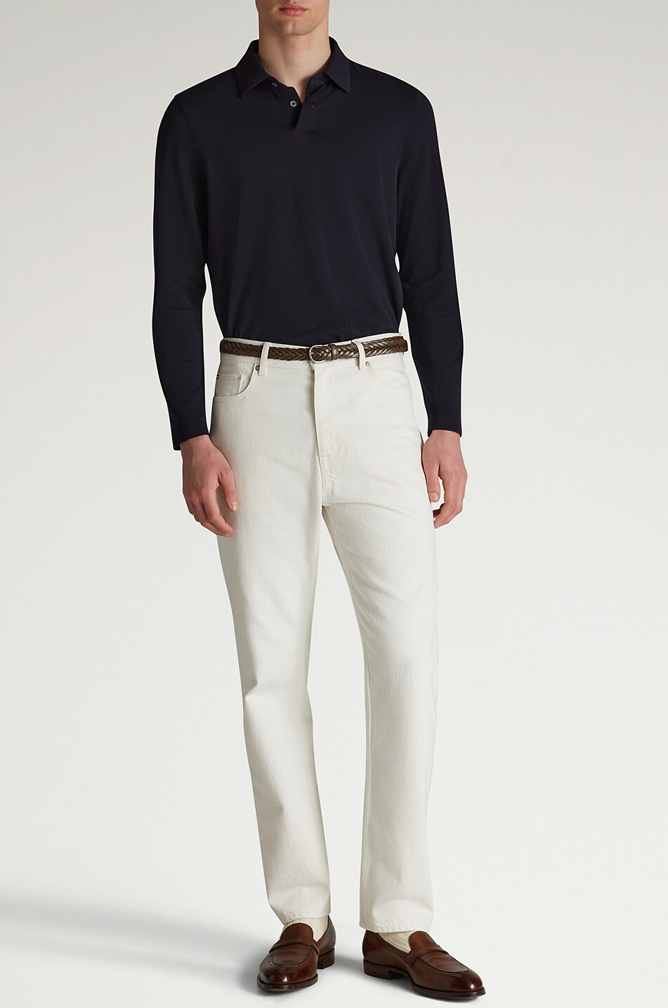 DUNHILL Polo à manches longues en coton et soie Homme BLEU FONCE 3