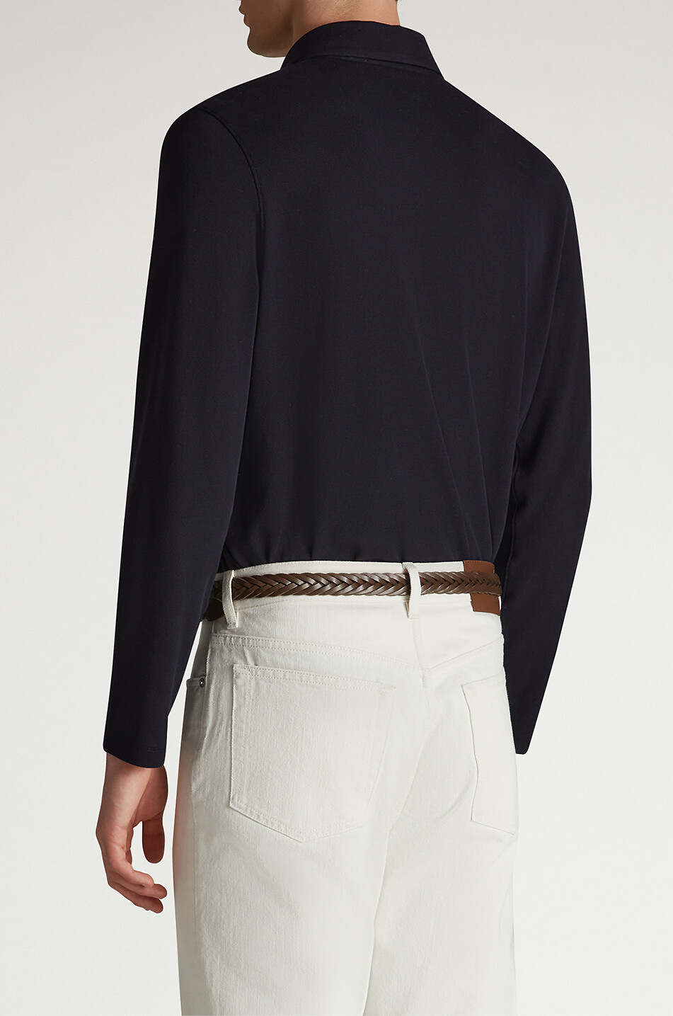 DUNHILL Polo à manches longues en coton et soie Homme BLEU FONCE 4