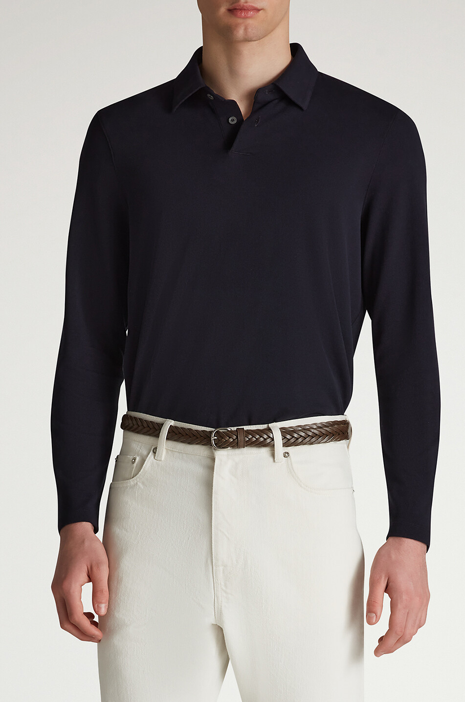 DUNHILL Polo à manches longues en coton et soie Homme BLEU FONCE 5