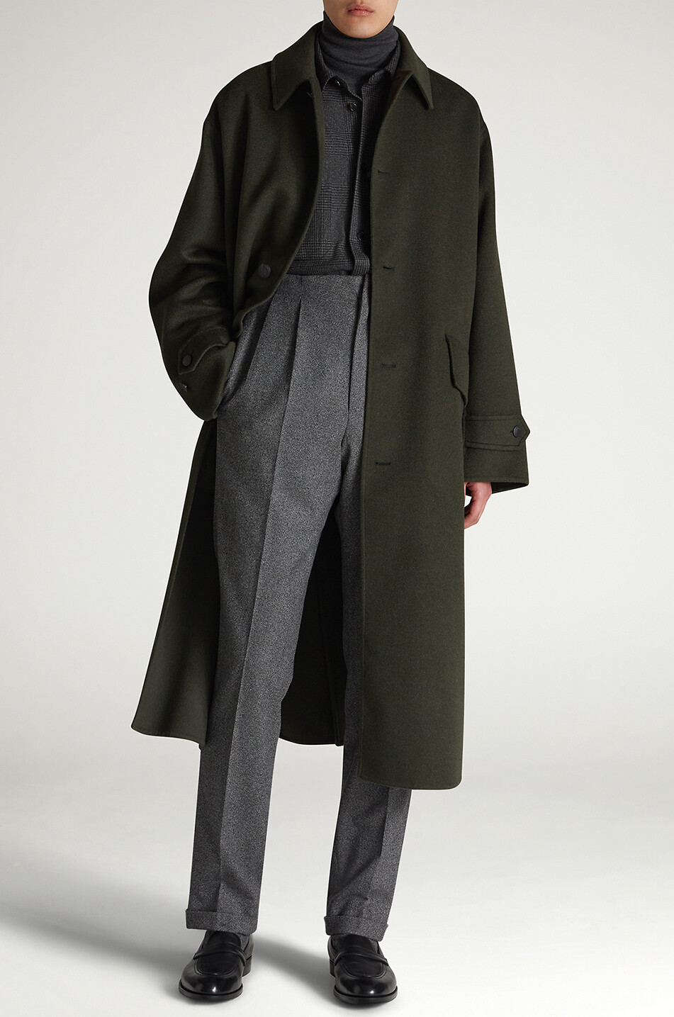 DUNHILL Long virgin wool and cashmere coat Men DARK GREEN 3
