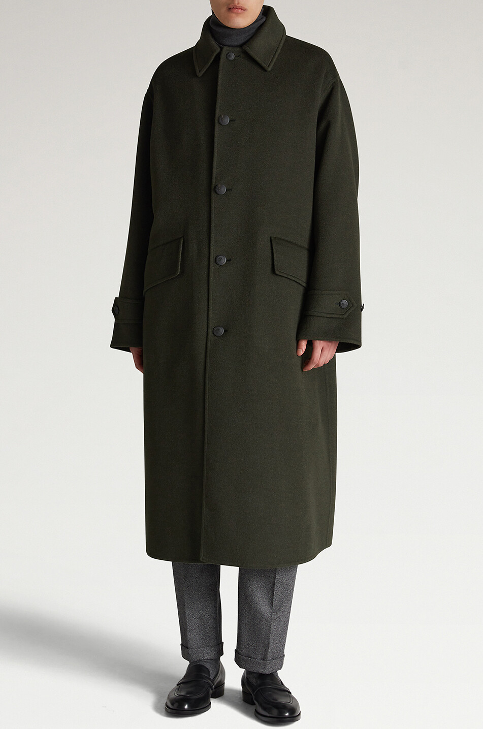 DUNHILL Long virgin wool and cashmere coat Men DARK GREEN 6