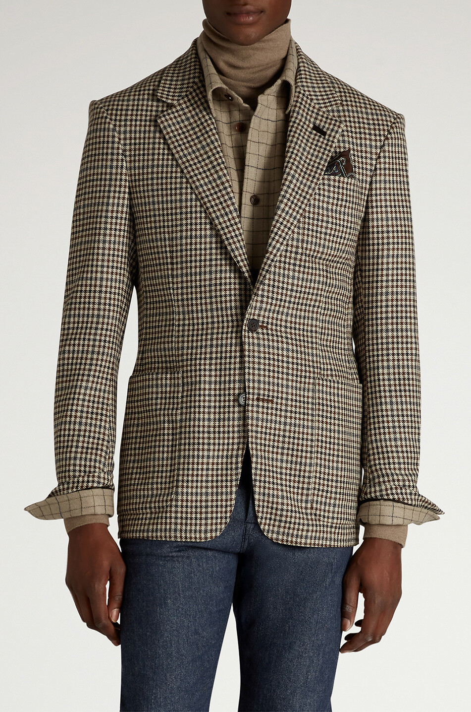 DUNHILL Einreihiger Woll- und Kaschmirblazer Gunclub Check Herren Mittle beige 5