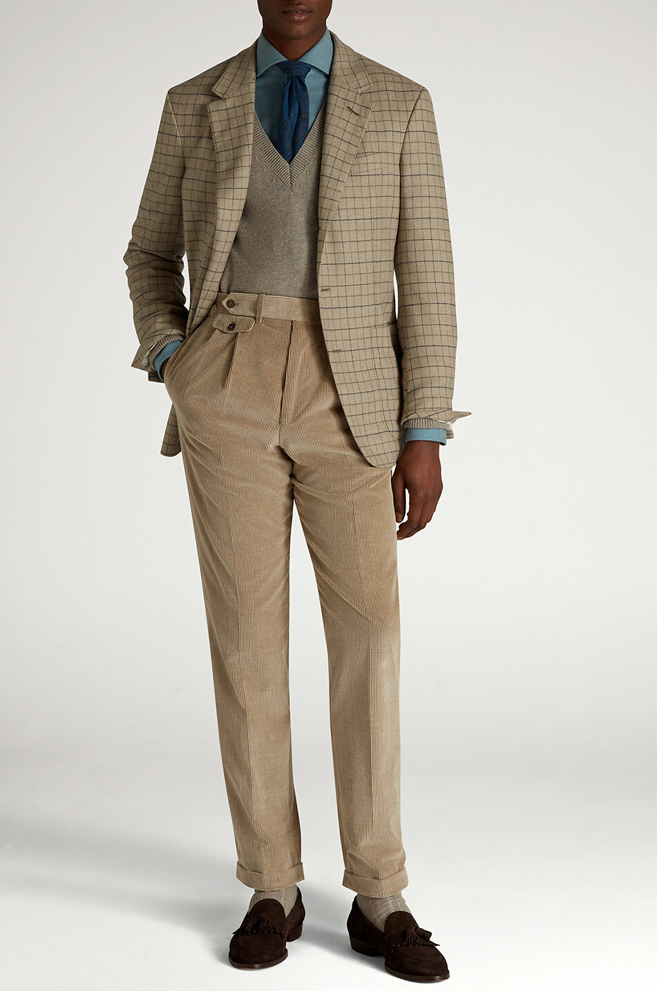 DUNHILL Einreihiger Blazer aus Wolle und Kaschmir Tattersall Bourdon Sports Herren BEIGE 3