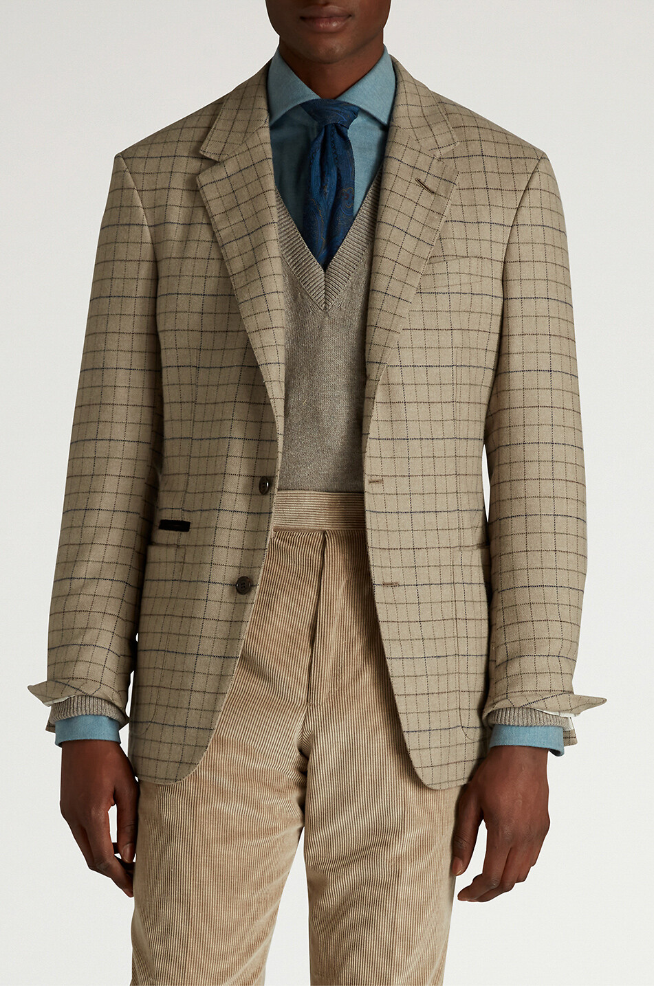 DUNHILL Einreihiger Blazer aus Wolle und Kaschmir Tattersall Bourdon Sports Herren BEIGE 6