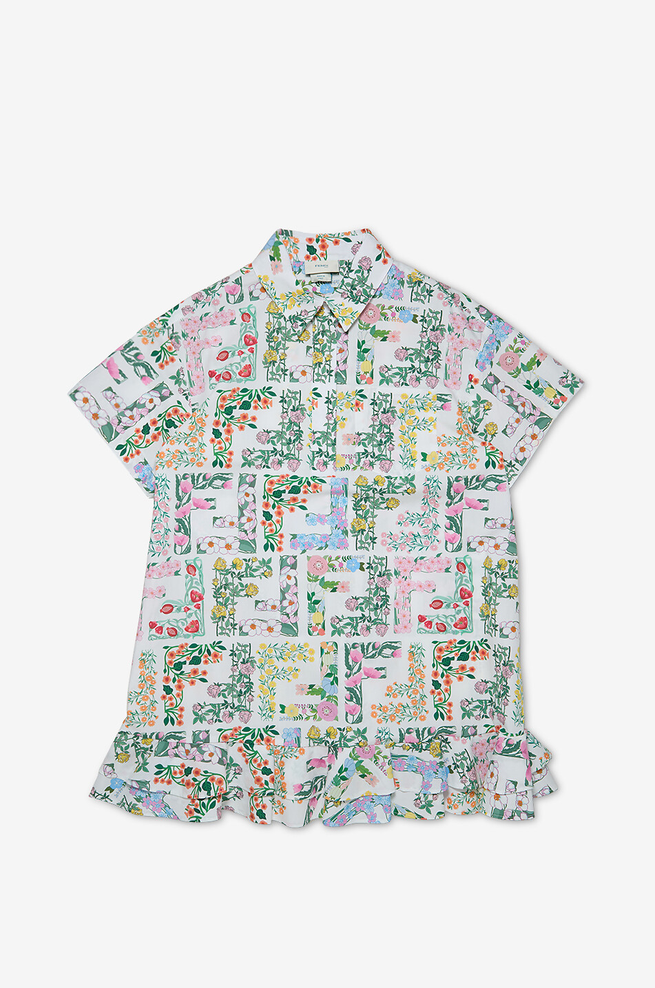 FENDI Floral FF girls' poplin shirt dress with ruffle Girl MULTI COLOURED 1