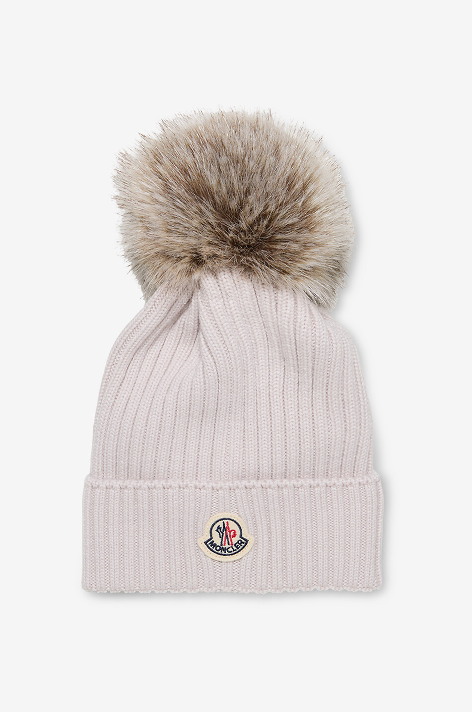 Mädchen-Ripstrick-Mütze aus Wolle mit Pompon und Logopatch