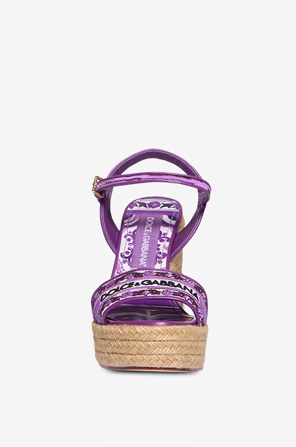 DOLCE & GABBANA Sandales compensées en toile brodée majoliques Lolita 90 Femme VIOLET 2