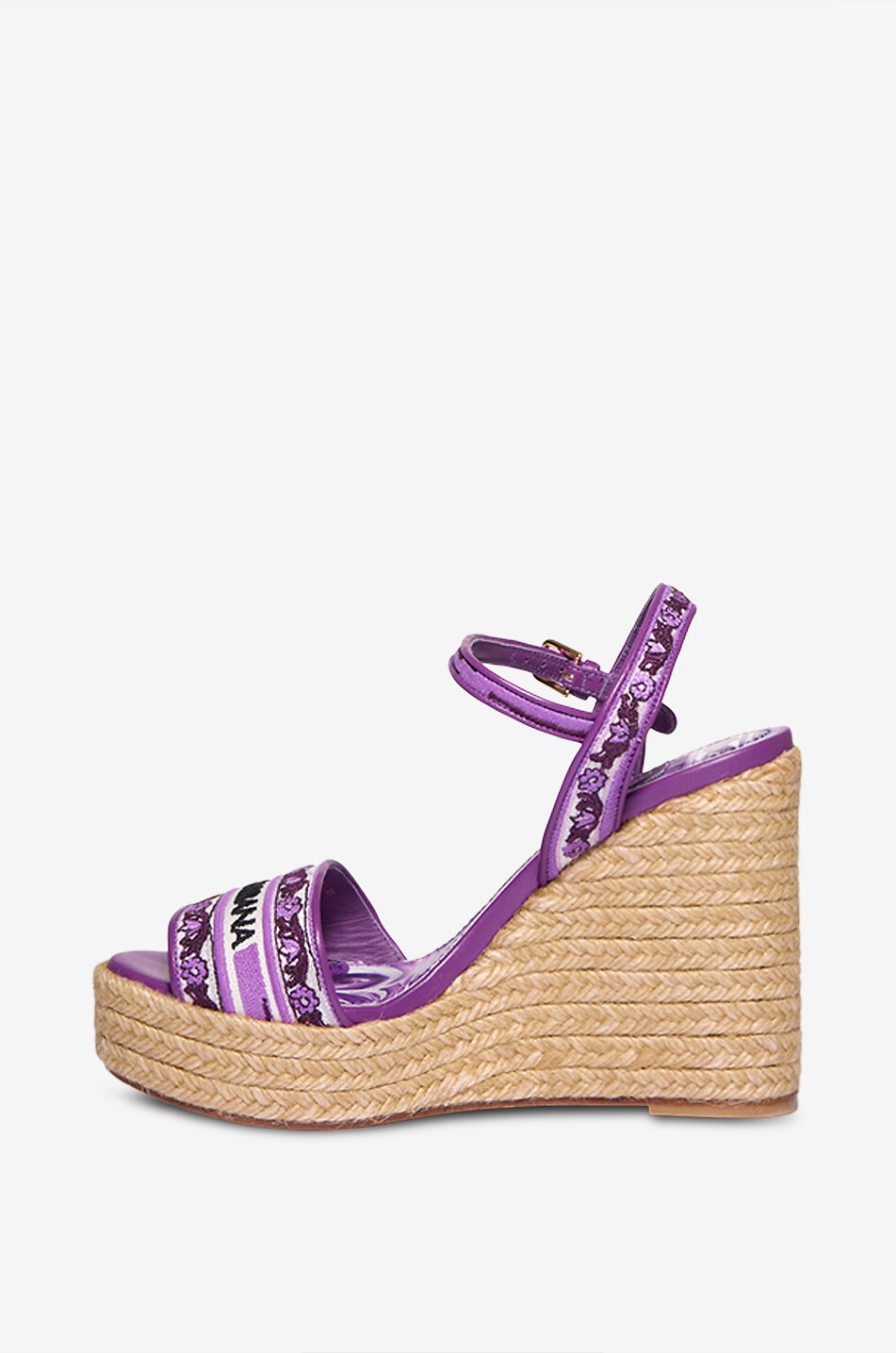 DOLCE & GABBANA Sandales compensées en toile brodée majoliques Lolita 90 Femme VIOLET 3