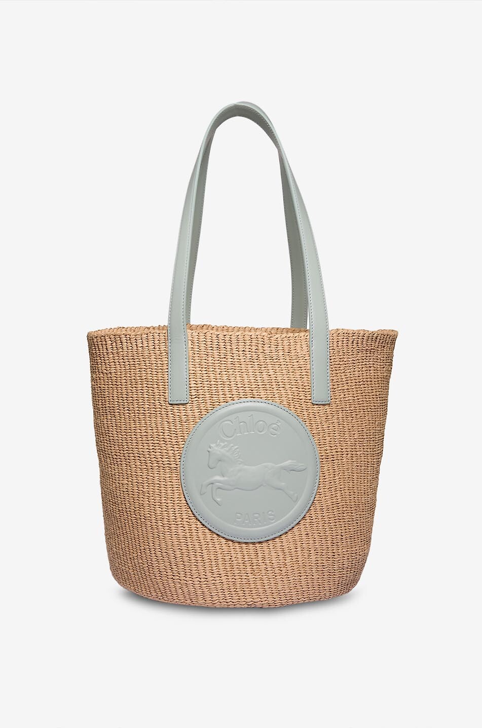 CHLOE Horse Medal Large woven basket with leather details Women LIGHT GREEN 1