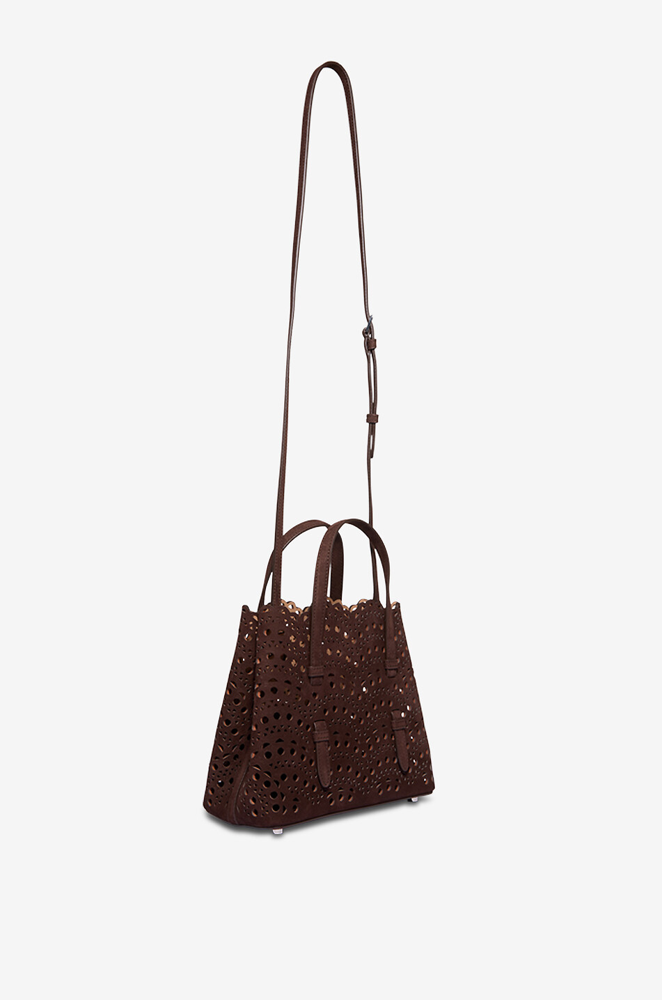 ALAÏA Mina 20 Vienne-patterned perforated suede tote bag Women DARK BROWN 5