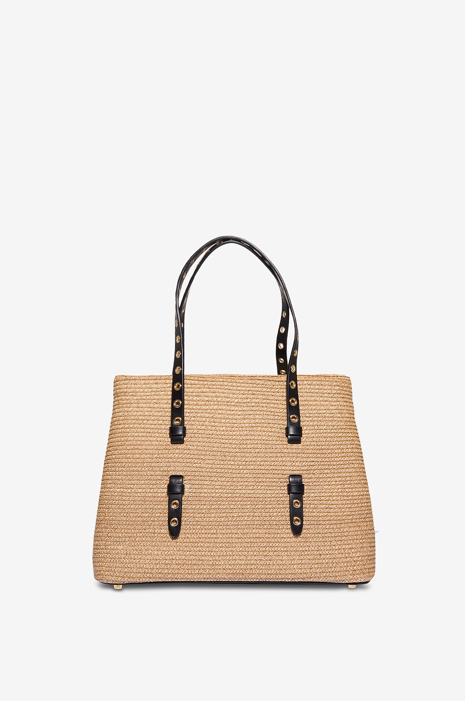 Mina 25 raffia and leather tote bag with eyelets