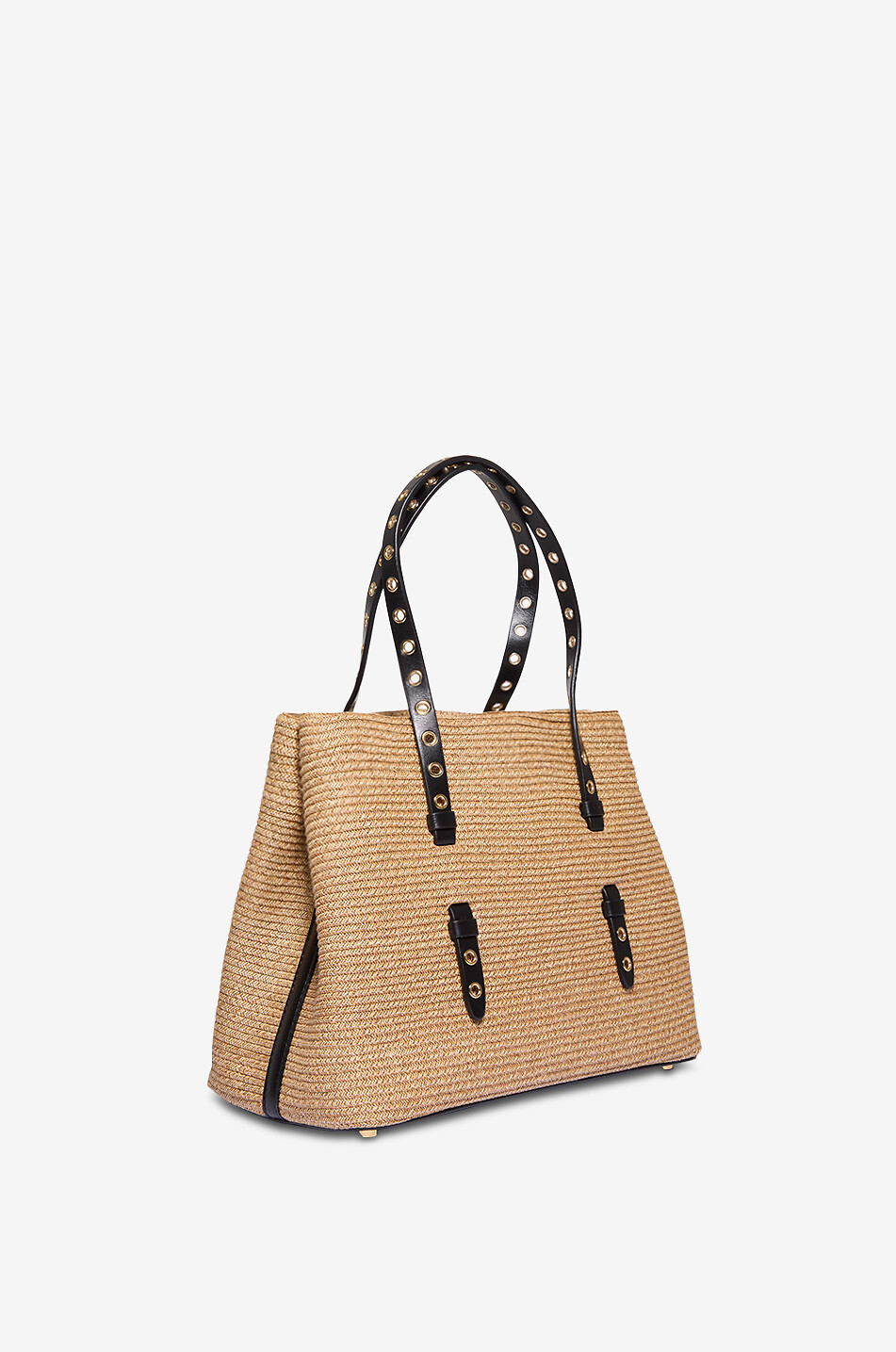 ALAÏA Sac cabas en raphia et cuir à oeillets Mina 25 Femme Beige clair 2