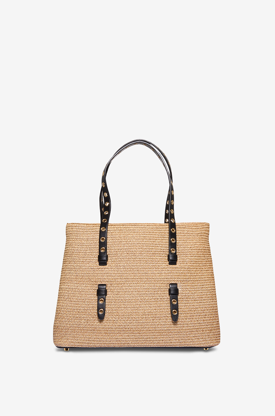 ALAÏA Sac cabas en raphia et cuir à oeillets Mina 25 Femme Beige clair 3