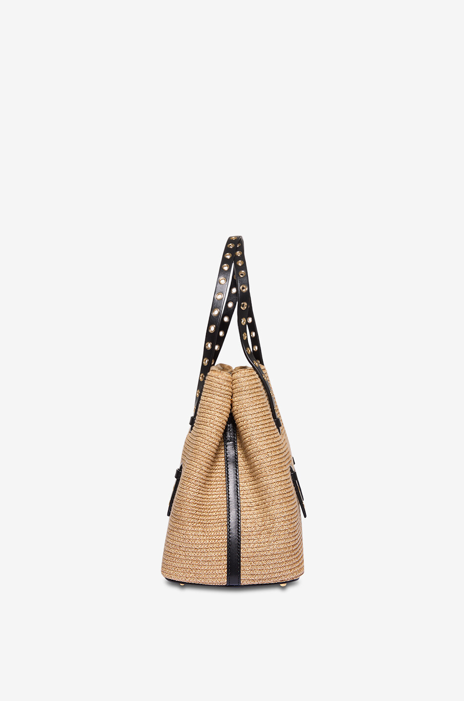 ALAÏA Sac cabas en raphia et cuir à oeillets Mina 25 Femme Beige clair 4