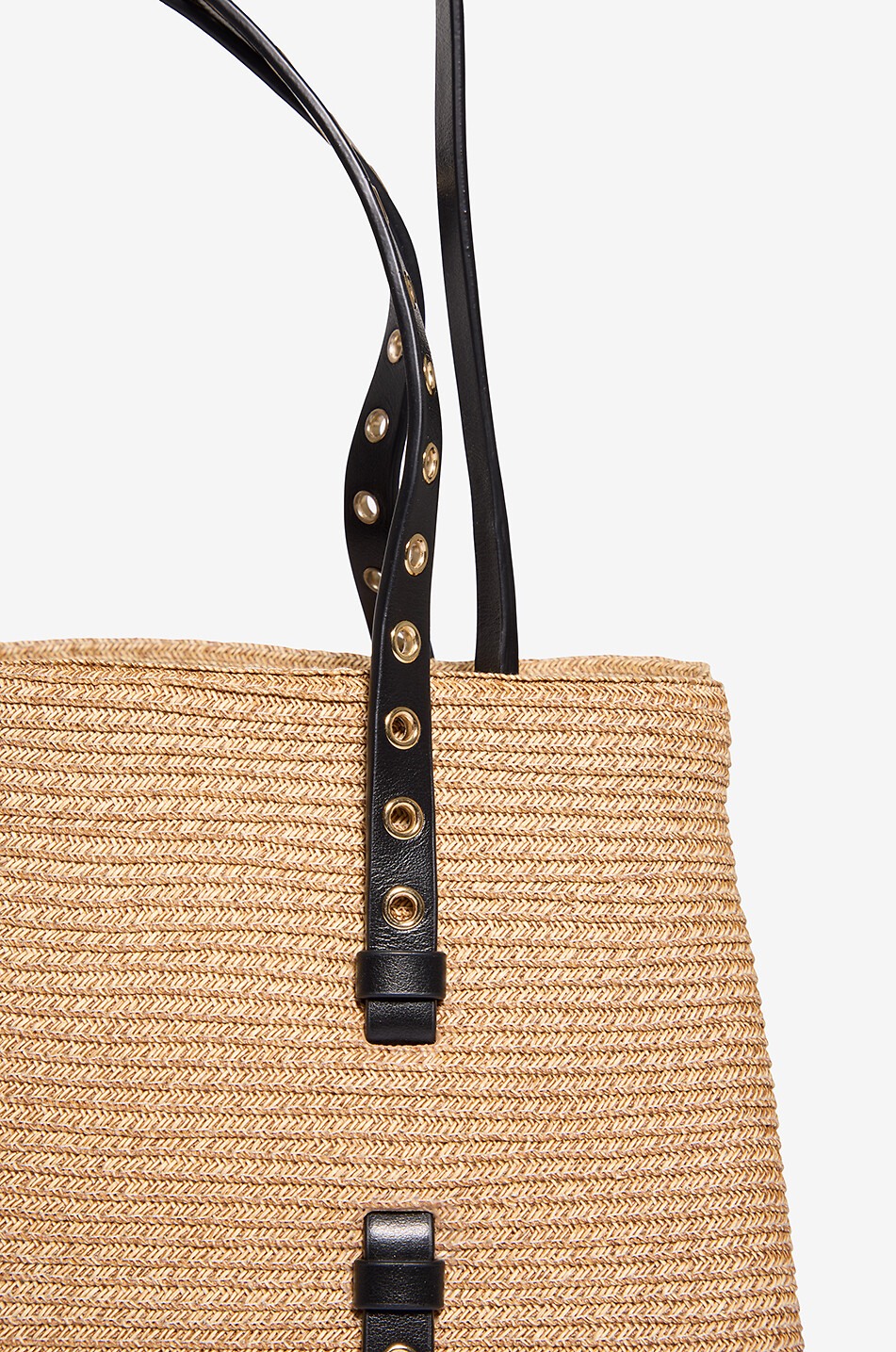 ALAÏA Sac cabas en raphia et cuir à oeillets Mina 25 Femme Beige clair 6
