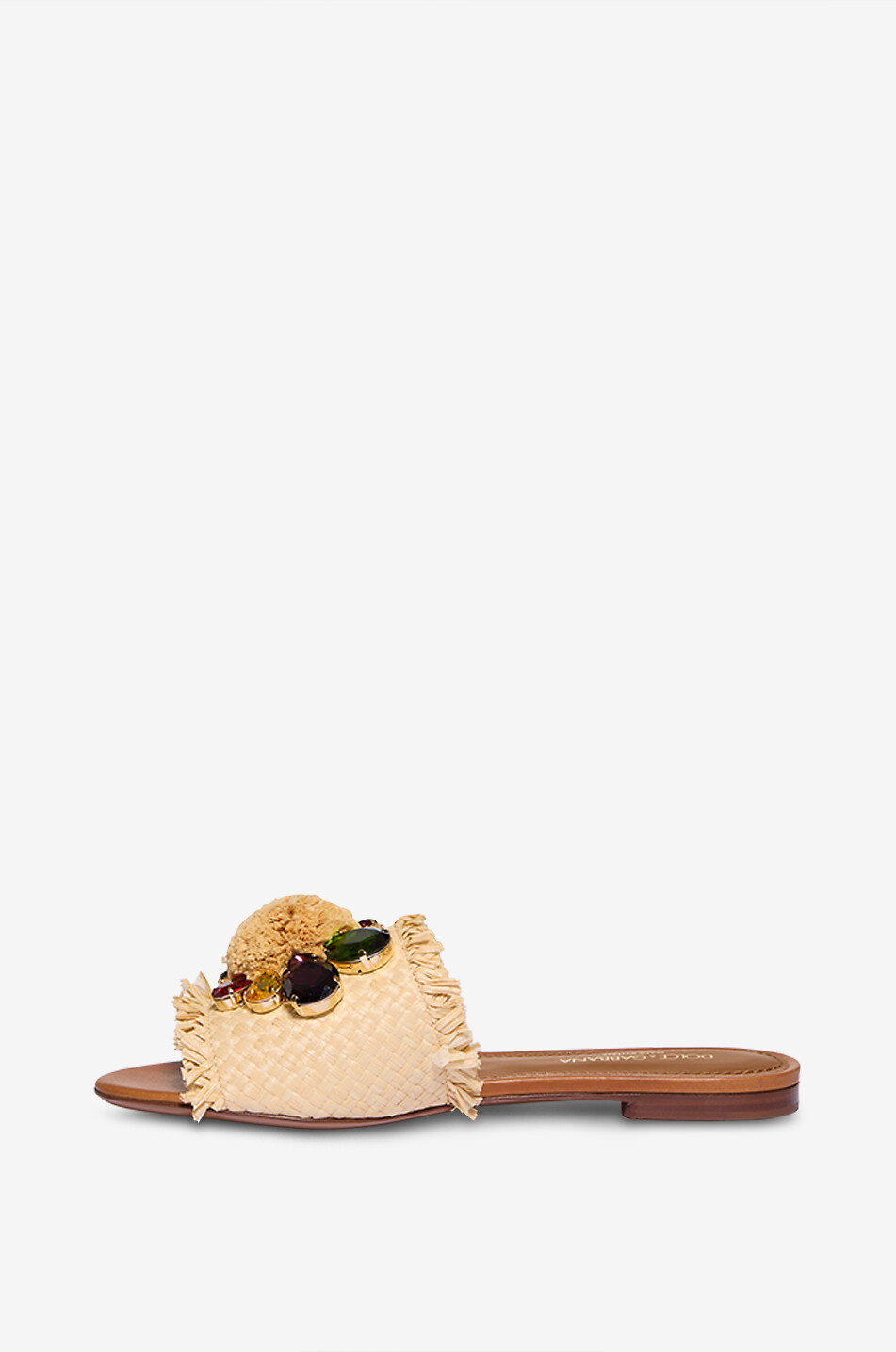 DOLCE & GABBANA Flache Bast-Pantoletten mit Kristallen und Pompons Bianca Damen BEIGE 3