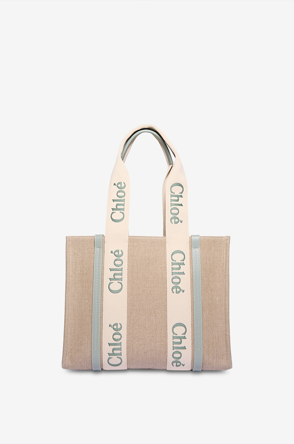 Woody Medium linen and leather tote bag