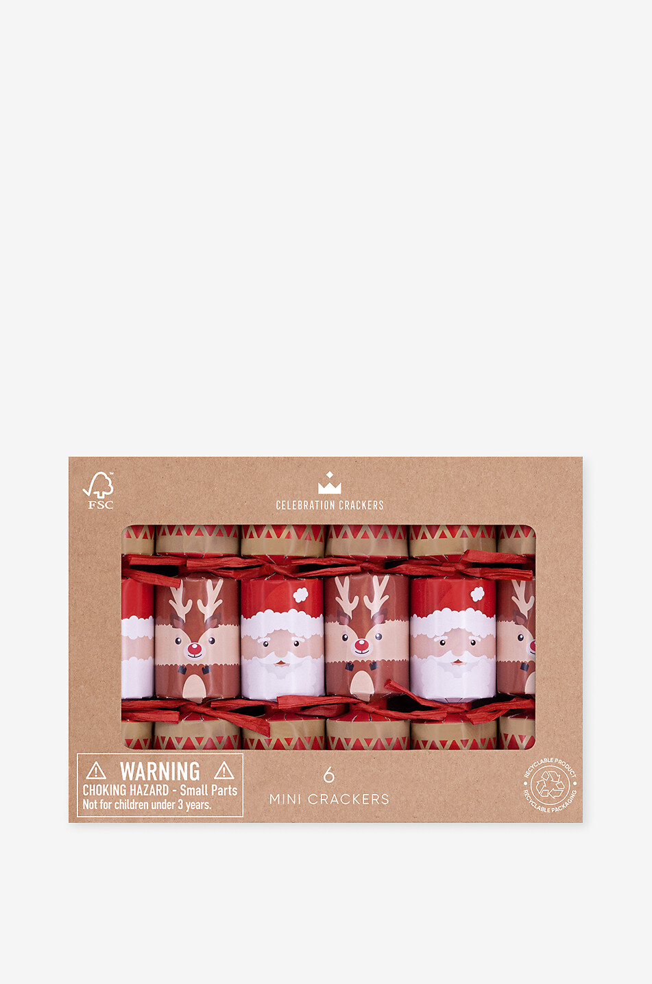 CELEBRATION CRACKERS Santa and Reindeer set of 6 mini Christmas crackers Home MULTI COLOURED 1
