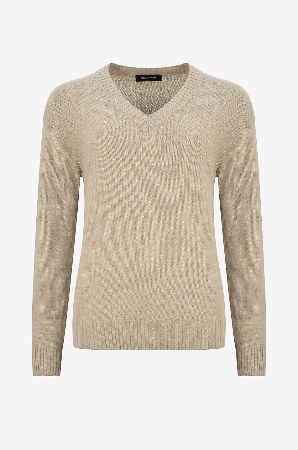 Pull point mousse duveteux à sequins et col V