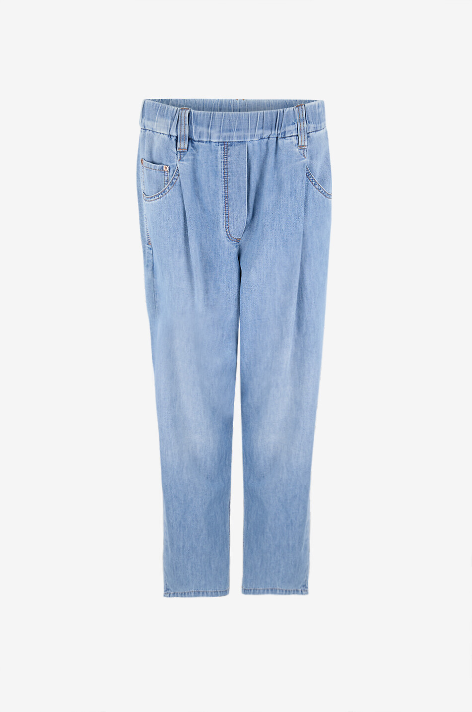 BRUNELLO CUCINELLI Jean carotte léger à taille élastiquée haute Monili Femme BLEU CLAIR 1