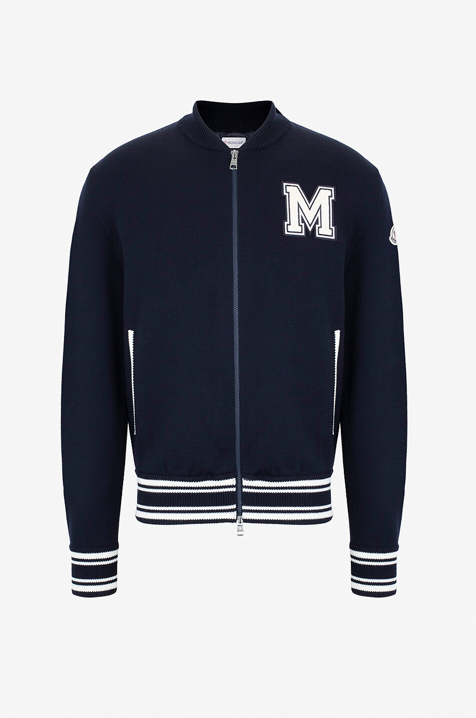 MONCLER Cardigan bi-matière desgin universitaire à monogramme M Homme BLEU FONCE 1