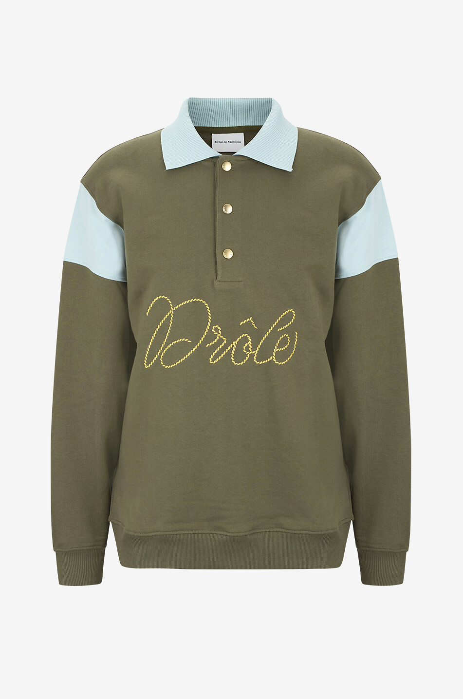 DROLE DE MONSIEUR Langarm-Sweat-Polohemd Le Polo Drôle Tresses. Herren KHAKI 1