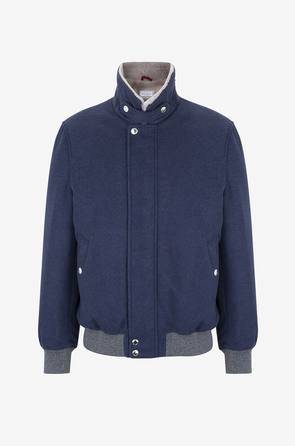 BRUNELLO CUCINELLI Wasserabweisende Kaschmir-Bomberjacke mit Shearlingfutter Herren MITTELBLAU 1