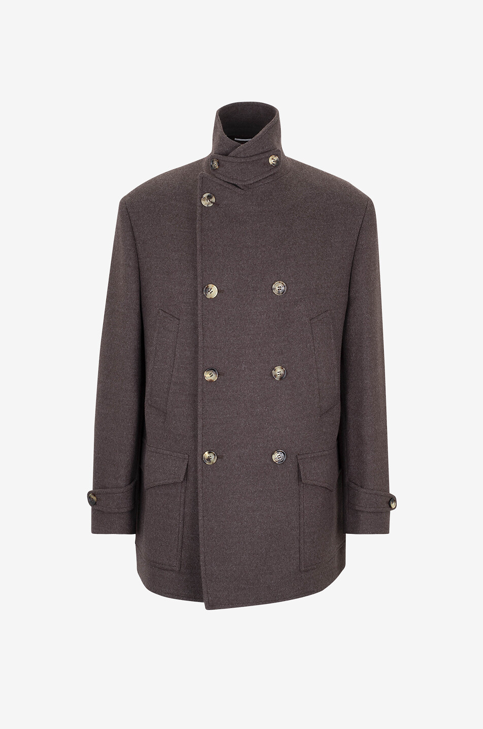 Double-breasted wool pea coat - BRUNELLO CUCINELLI - DARK BROWN
