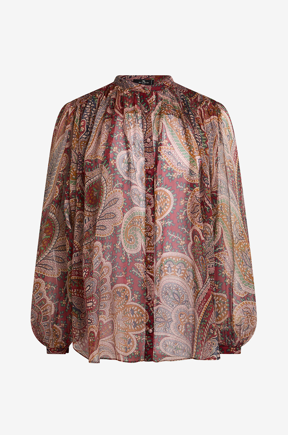 Paisley printed loose gathered silk georgette shirt