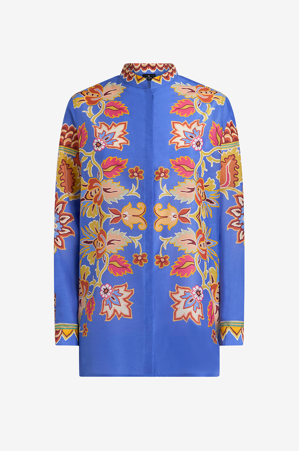 Langes Seiden- und Baumwollhemd mit Print Paisley Florals