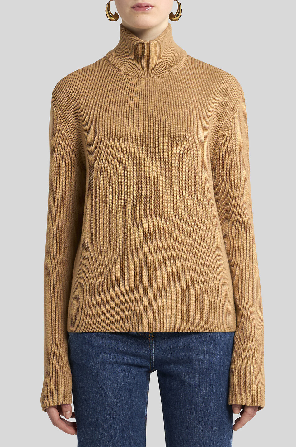 ETRO Pull côtelé à col entonnoir en laine Pegaso Femme CAMEL 3