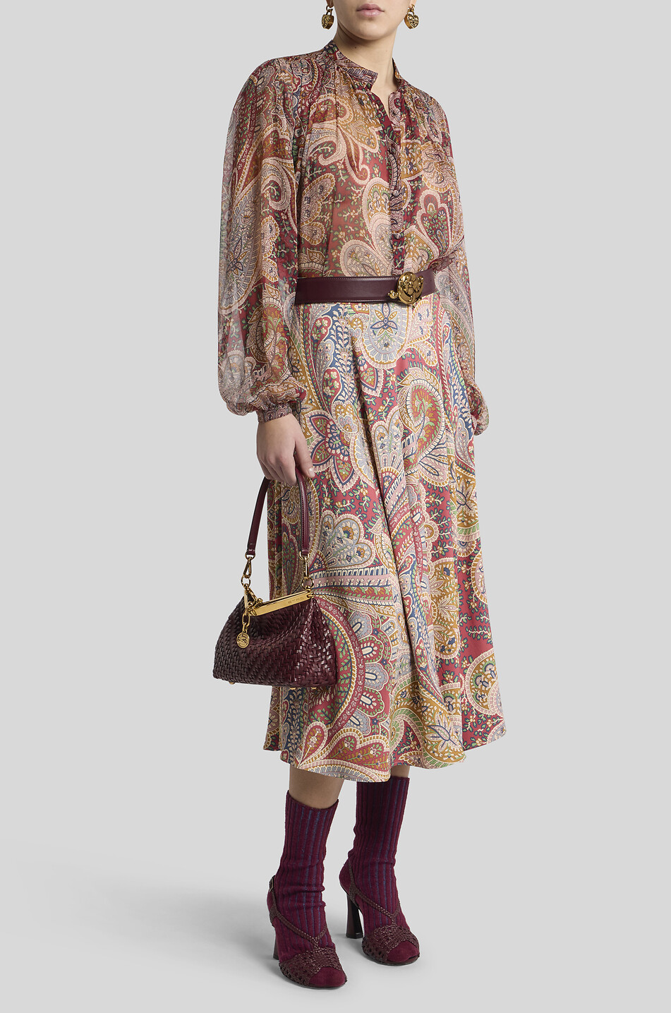 ETRO Paisley printed loose gathered silk georgette shirt Women DARK RED 3