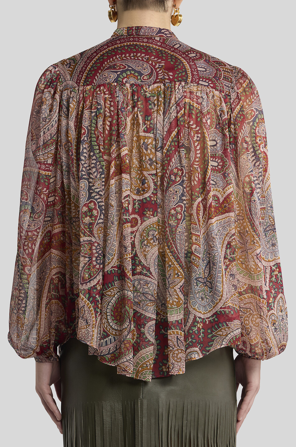 ETRO Paisley printed loose gathered silk georgette shirt Women DARK RED 4