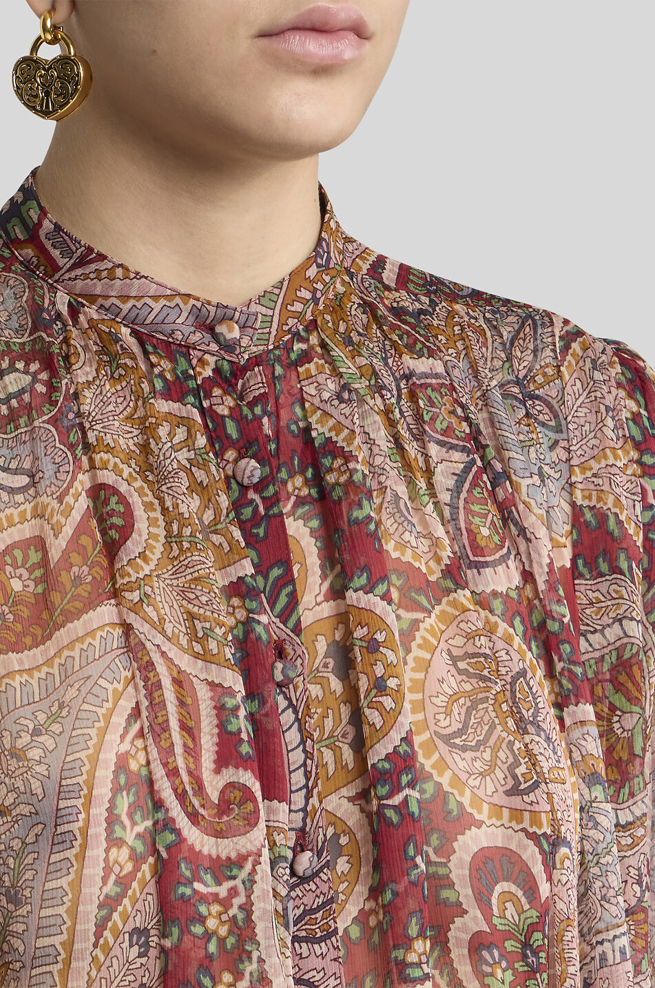 ETRO Paisley printed loose gathered silk georgette shirt Women DARK RED 5