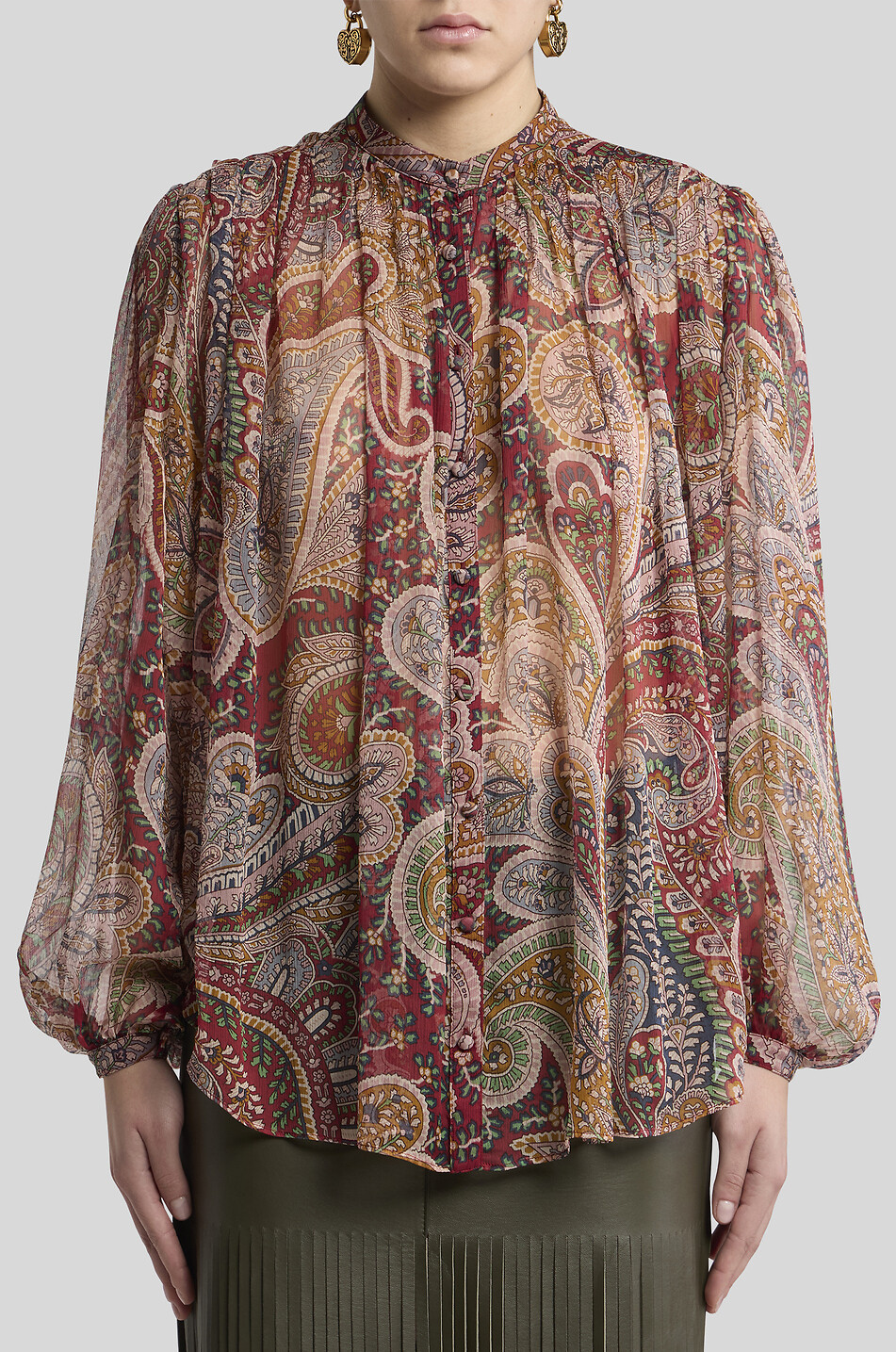 ETRO Paisley printed loose gathered silk georgette shirt Women DARK RED 6