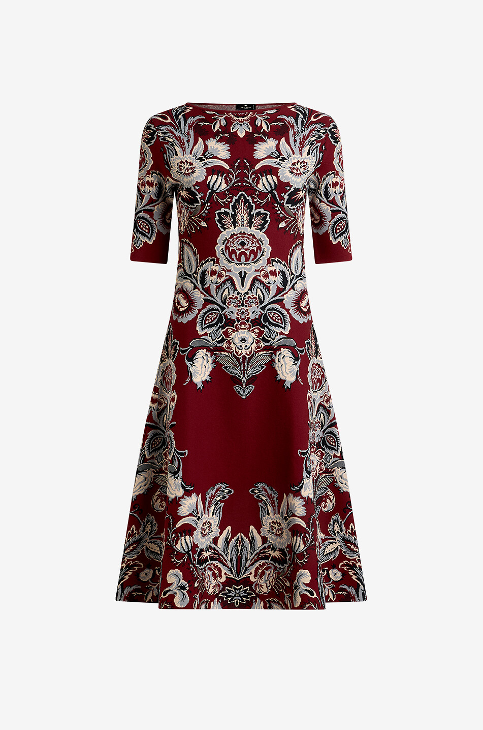 Floral jacquard knit flared midi dress