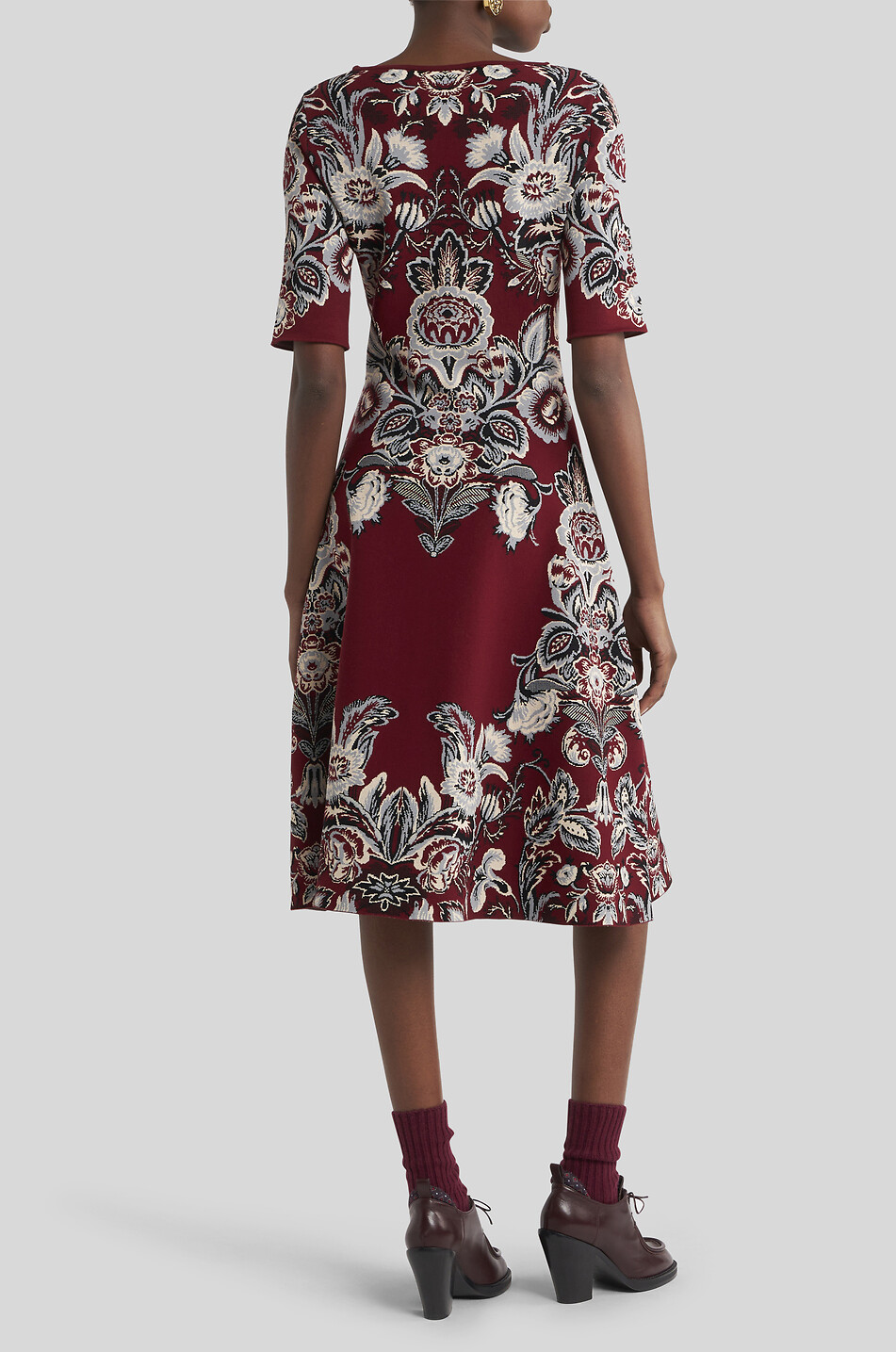 ETRO Floral jacquard knit flared midi dress Women DARK RED 4