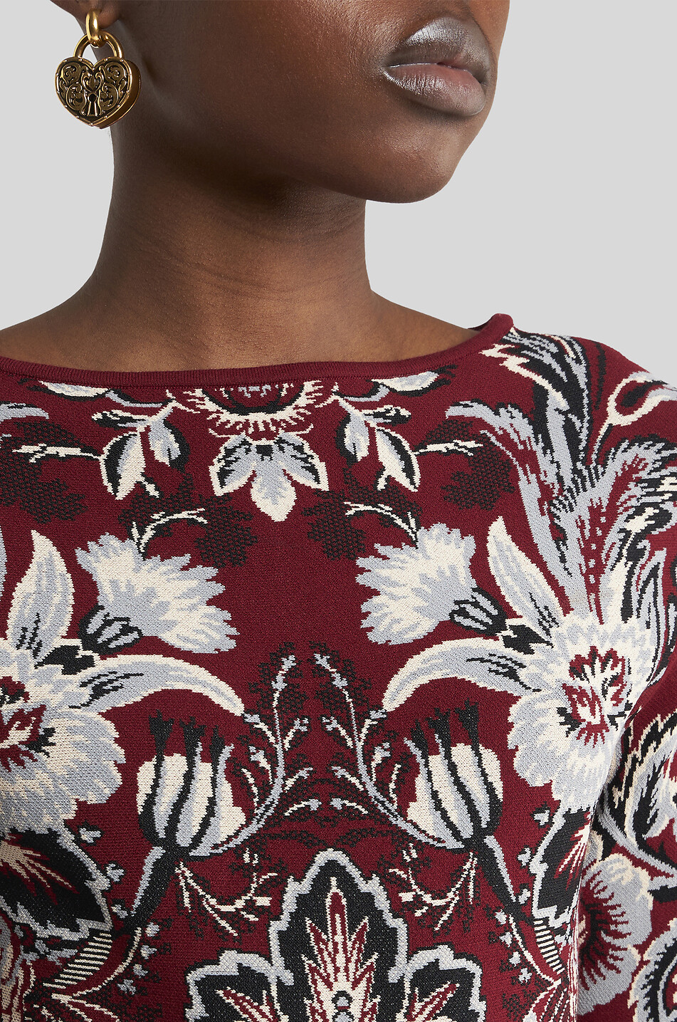 ETRO Floral jacquard knit flared midi dress Women DARK RED 5