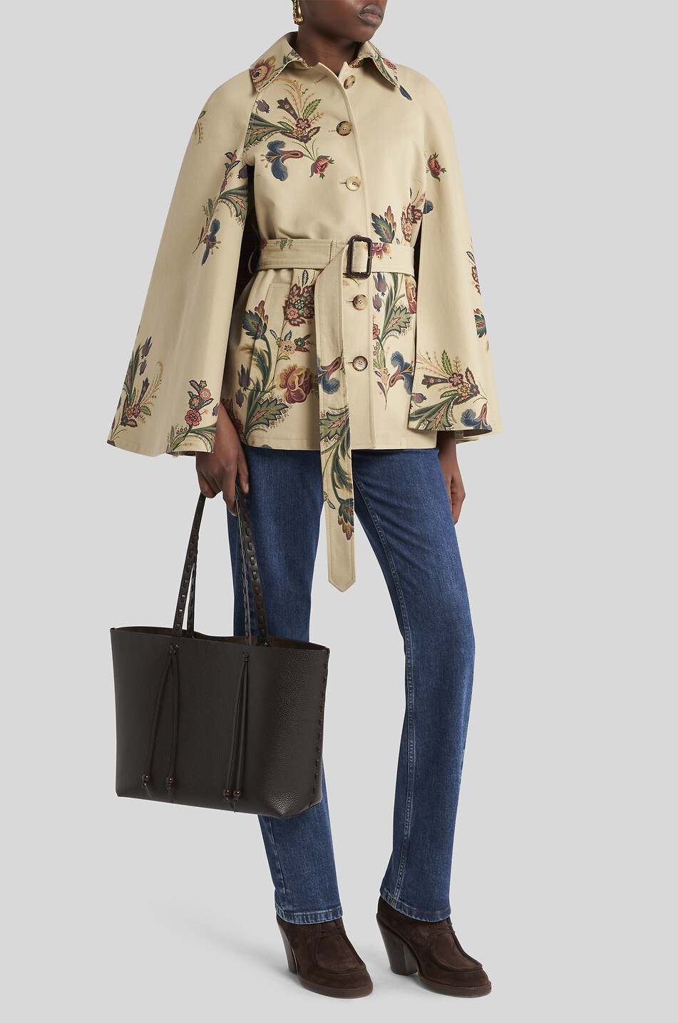 ETRO Trench court esprit cape imprimé fleurs Femme KAKI 3
